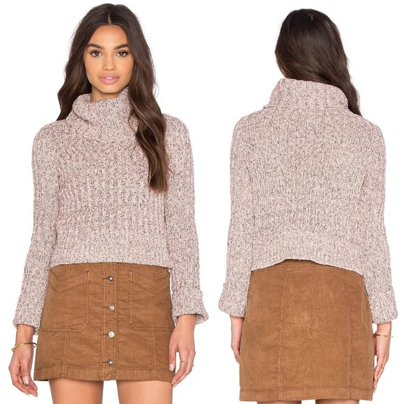 Free People Pink Marled Ballet Combo Twisted Cable T-Neck Sweater S Turtleneck - Picture 2 of 16